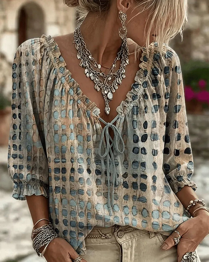 Bevelyn - Blusa a pois con laccetti, mano morbida