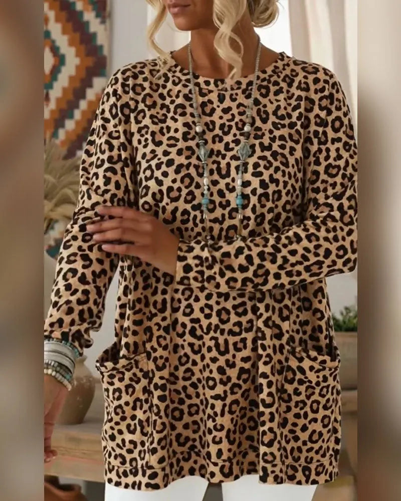 Calivelle - Top a maniche lunghe leopardato soft touch