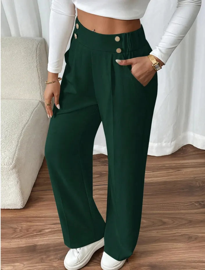 Ashlena - Pantaloni a gamba ampia a vita alta effetto soft touch