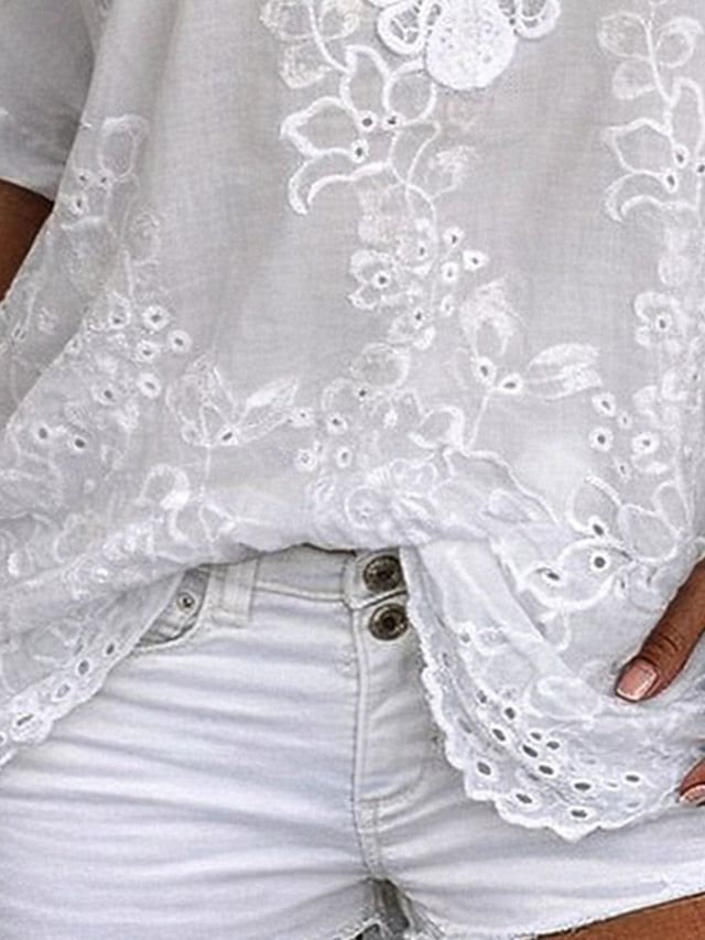 Ember - Blusa in pizzo ricamato con scollo a V