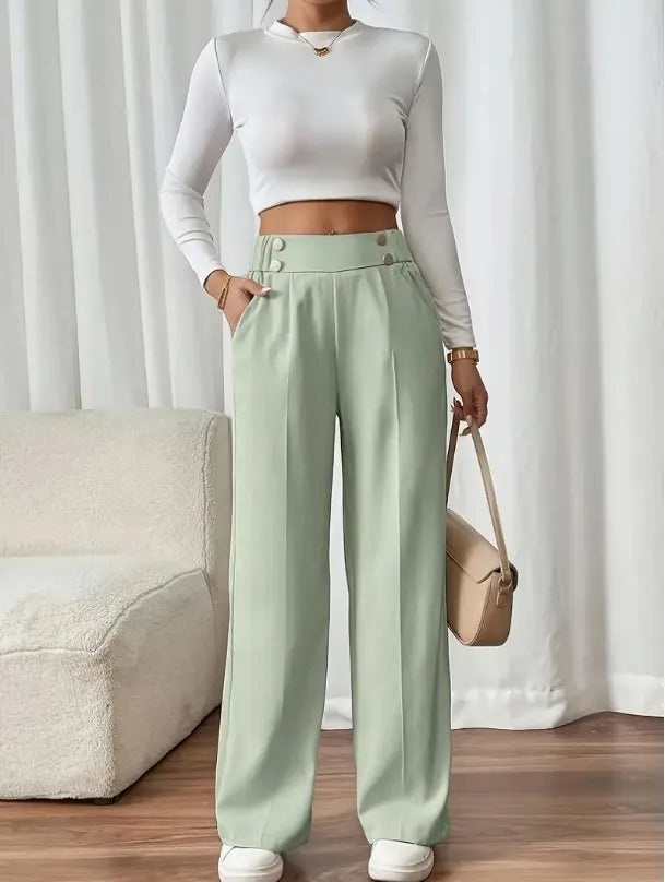 Ashlena - Pantaloni a gamba ampia a vita alta effetto soft touch