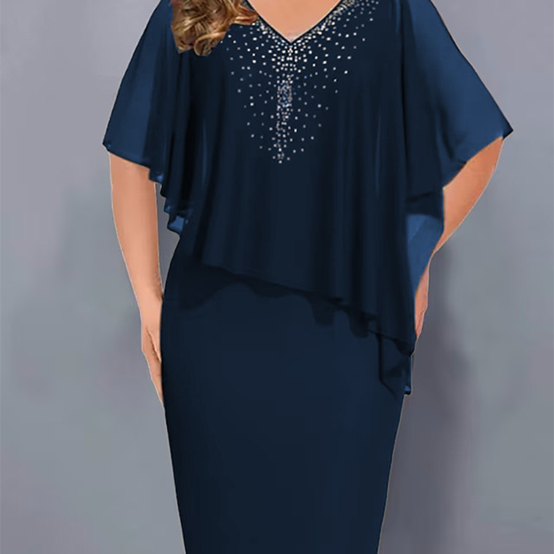 Lirienne - Abito midi con scollo a V e strass premium