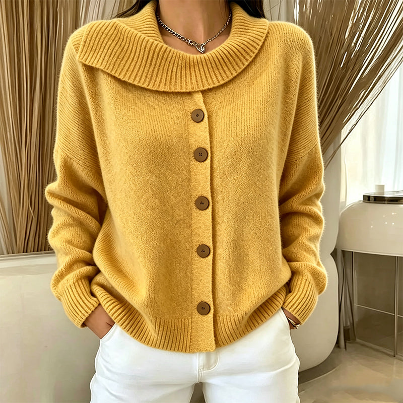 Elowette - Cardigan in maglia con collo ampio e bottoni