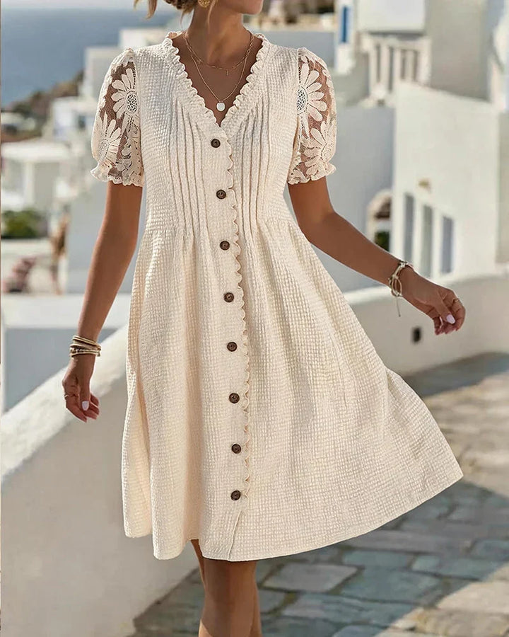 Emmara - Abito patchwork pregiato con maniche a volant