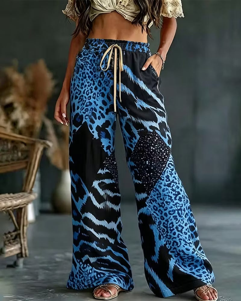Elfrida - Pantaloni a gamba larga in patchwork maculato dalla mano morbida