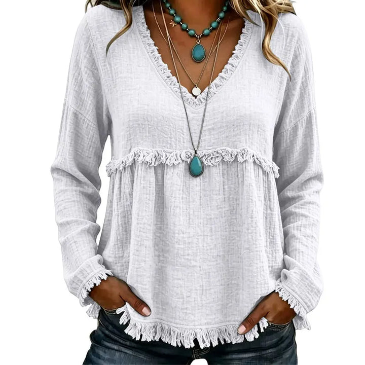 Ariselle - Blusa con frange e scollo a V