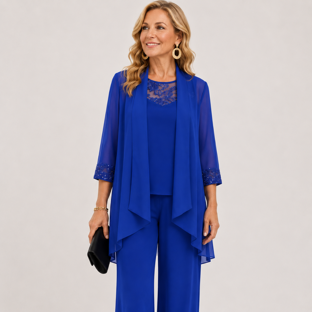 Aeliana - Completo elegante a tre pezzi con blazer e pantaloni a gamba larga