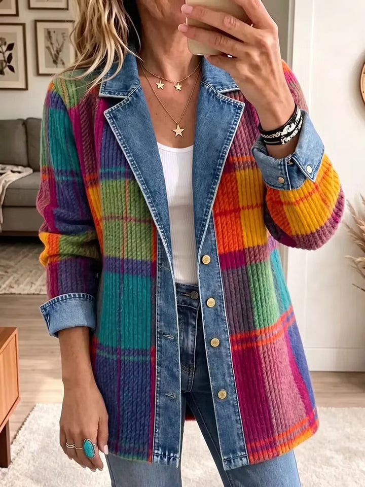 Sasha - Giacca in denim lavorato a maglia a quadri multicolore