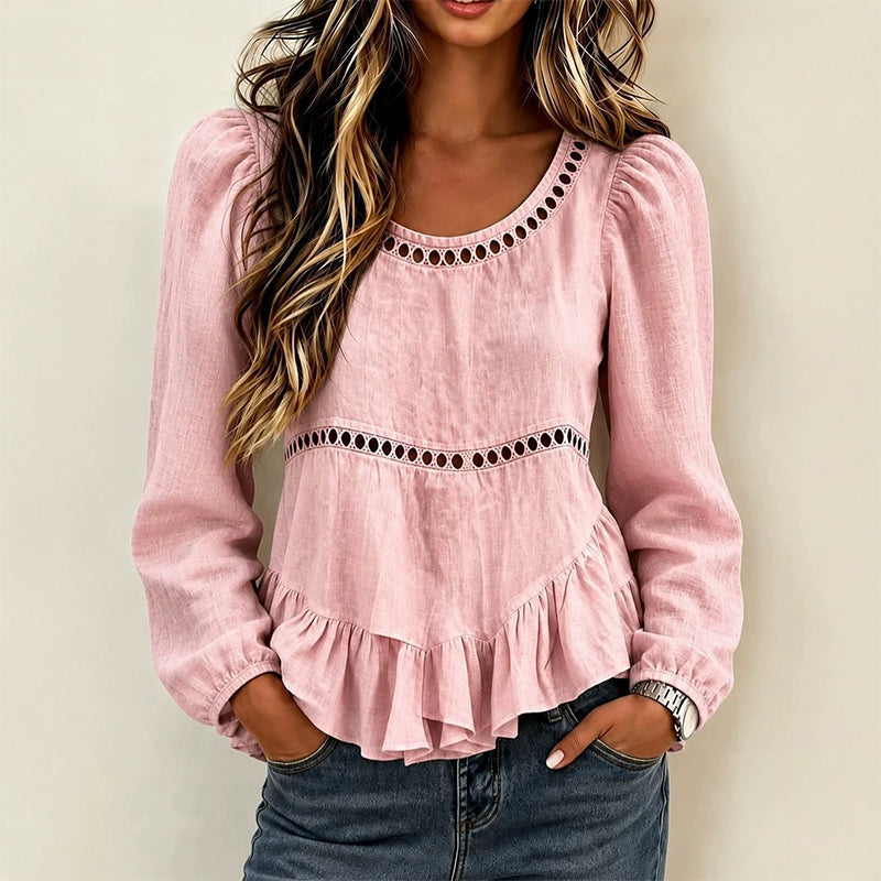 Genevelle - Blusa con volant dal tocco morbido