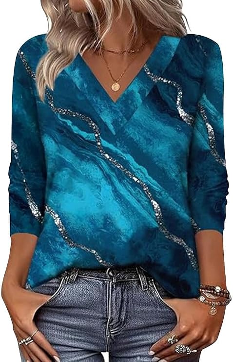 Arianwen - Blusa stampata con scollo a V effetto soft touch
