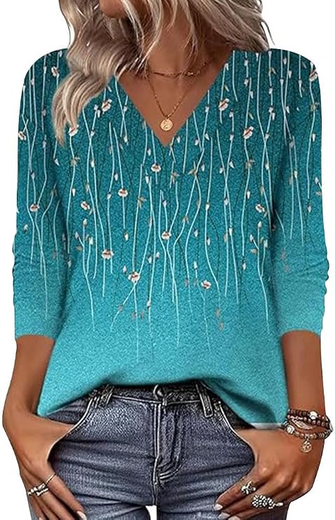 Arianwen - Blusa stampata con scollo a V effetto soft touch