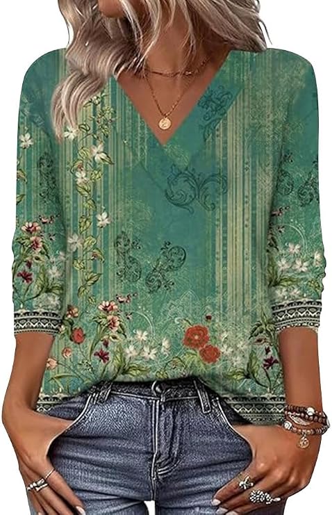 Arianwen - Blusa stampata con scollo a V effetto soft touch