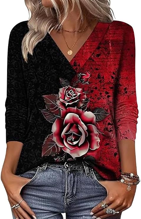 Arianwen - Blusa stampata con scollo a V effetto soft touch