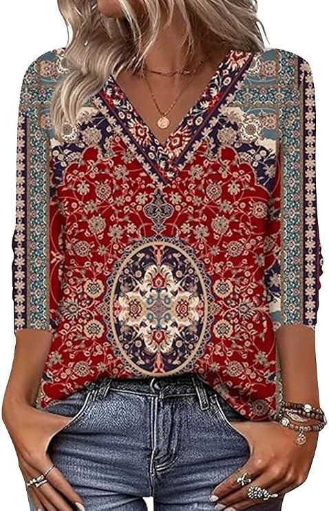 Arianwen - Blusa stampata con scollo a V effetto soft touch