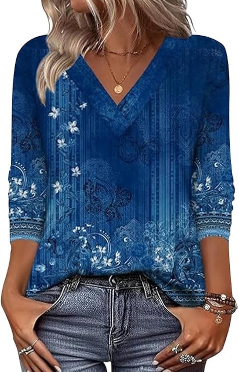 Arianwen - Blusa stampata con scollo a V effetto soft touch
