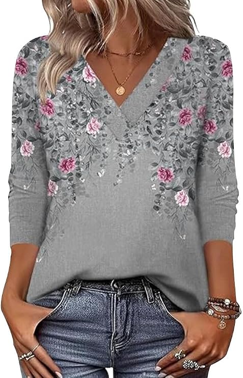 Arianwen - Blusa stampata con scollo a V effetto soft touch