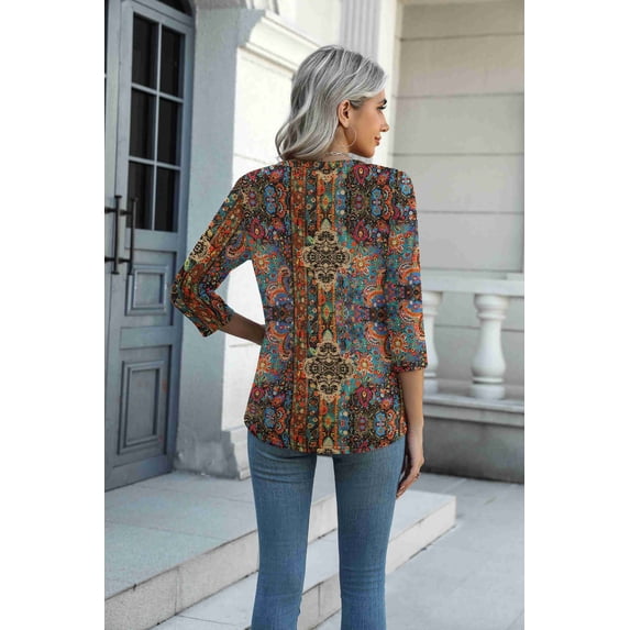 Arianwen - Blusa stampata con scollo a V effetto soft touch