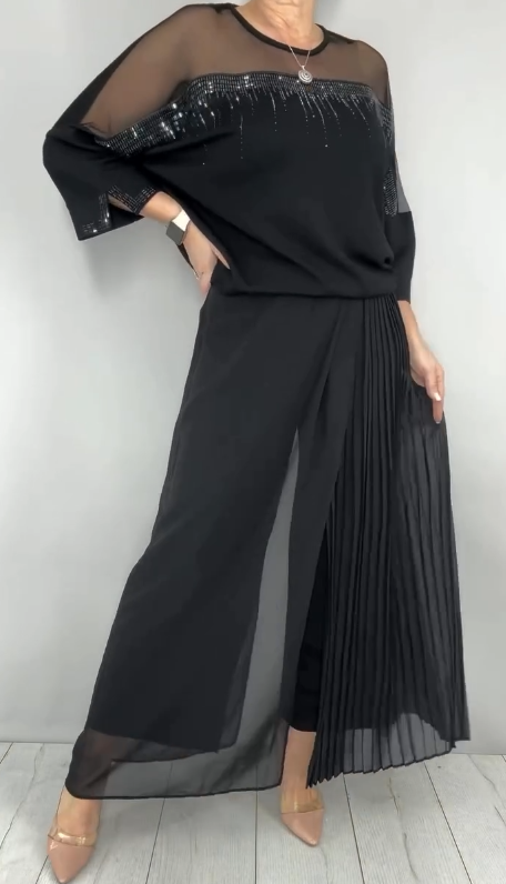 Caia - Completo due pezzi impreziosito con pantaloni a pieghe