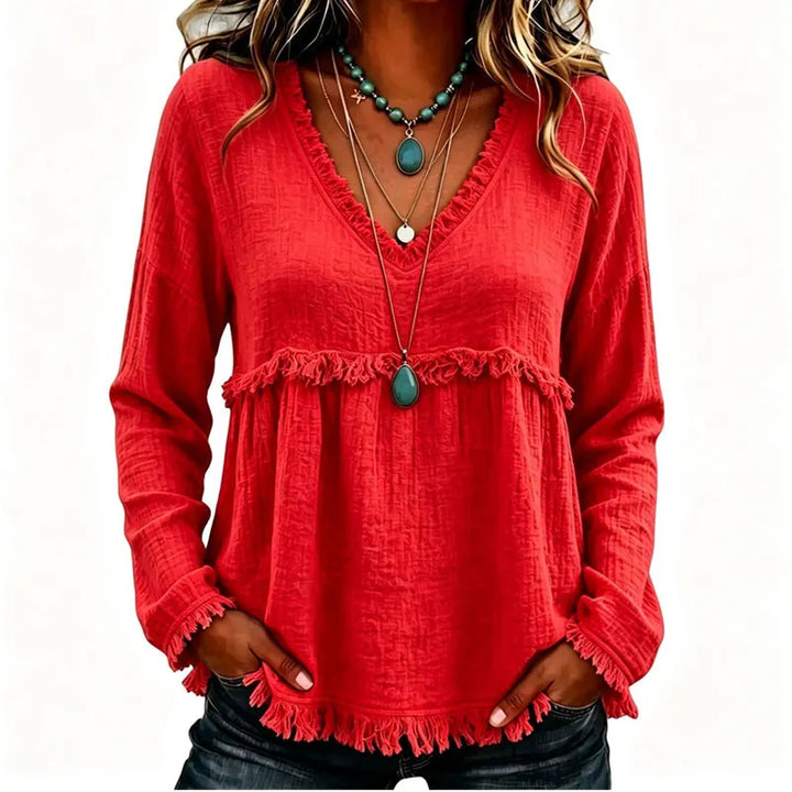 Ariselle - Blusa con frange e scollo a V