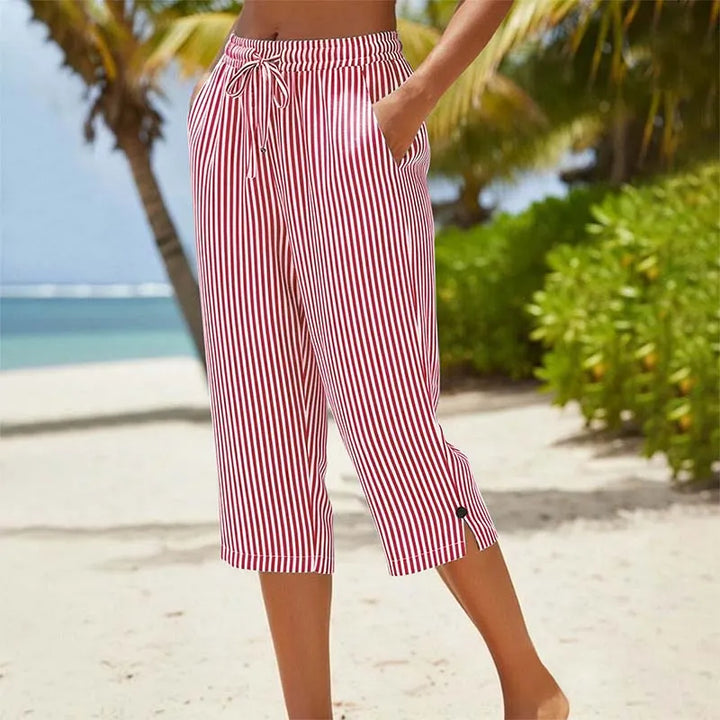 Roselina - Pantaloni capri a righe con coulisse in vita