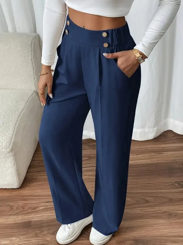 Ashlena - Pantaloni a gamba ampia a vita alta effetto soft touch