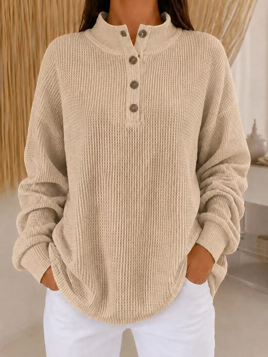 Belliora - Pullover in maglia a rilievo con abbottonatura al collo
