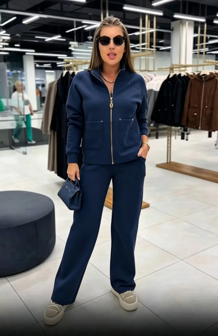 Floranique - Giacca corta con zip e pantaloni a gamba larga