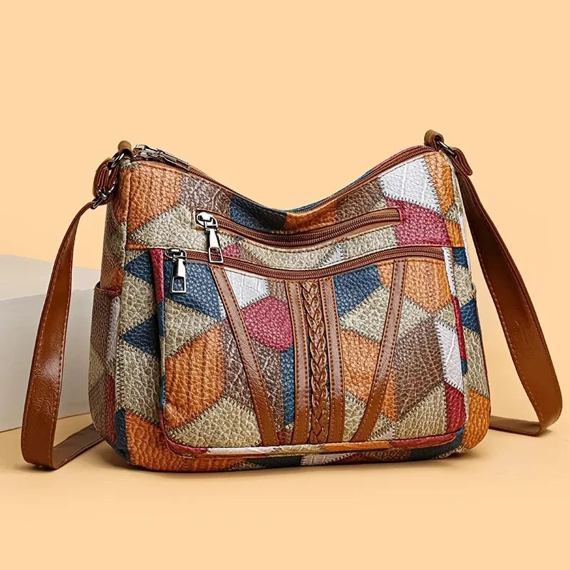 Lauranique - Borsa a tracolla patchwork morbida al tatto