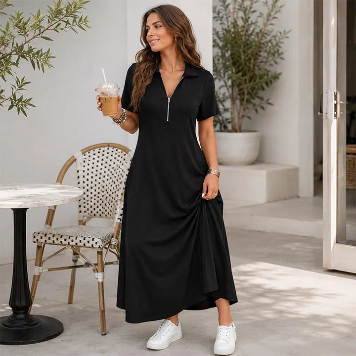 Primelle - Abito lungo soft touch con zip al collo