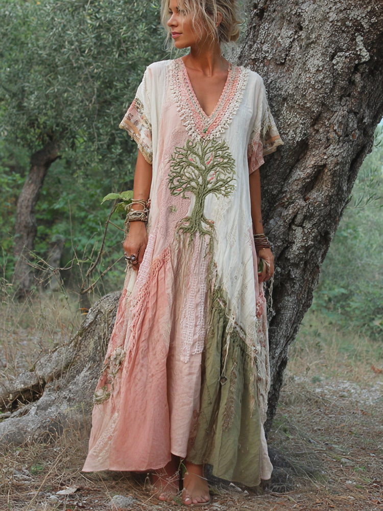 Carivienne - Abito lungo con stampa vintage di alberi