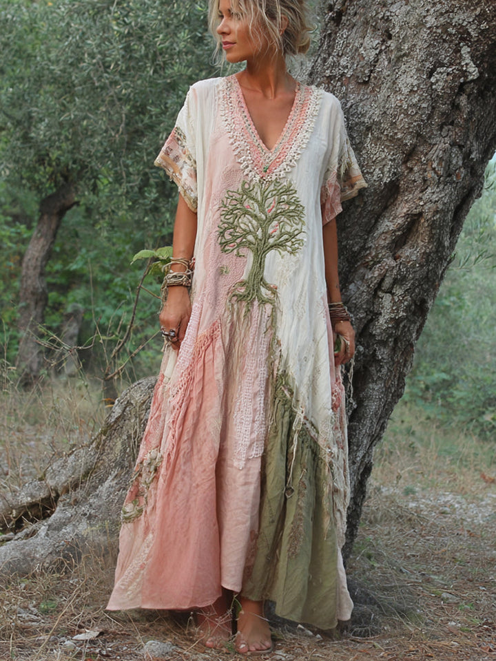 Carivienne - Abito lungo con stampa vintage di alberi