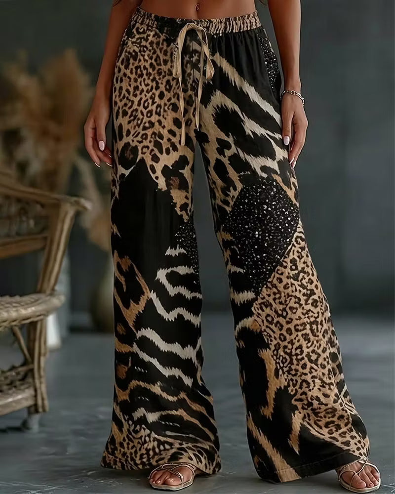 Elfrida - Pantaloni a gamba larga in patchwork maculato dalla mano morbida