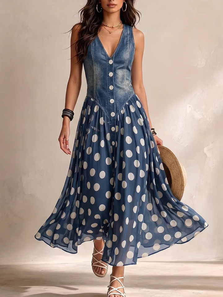 Ameliora - Abito a pois multimateriale