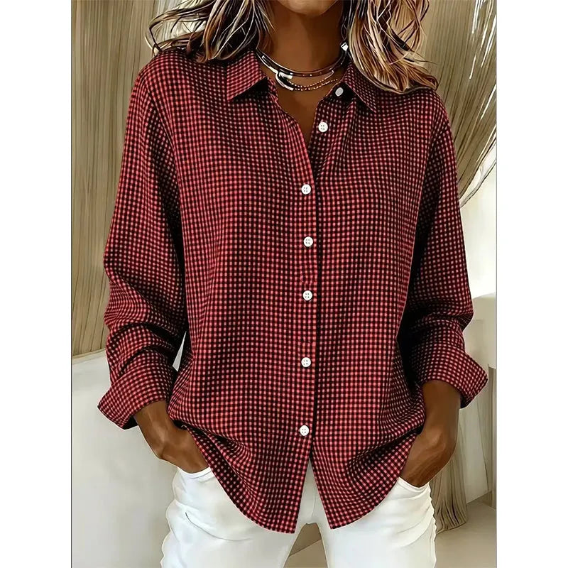 Illyssia - Blusa classica a quadri con bottoni
