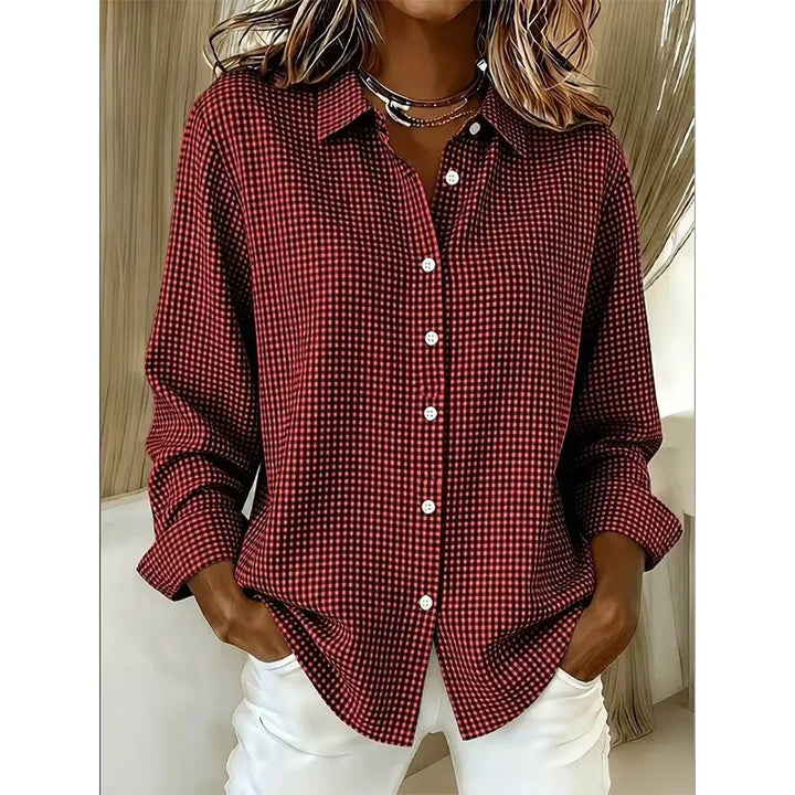 Illyssia - Blusa classica a quadri con bottoni