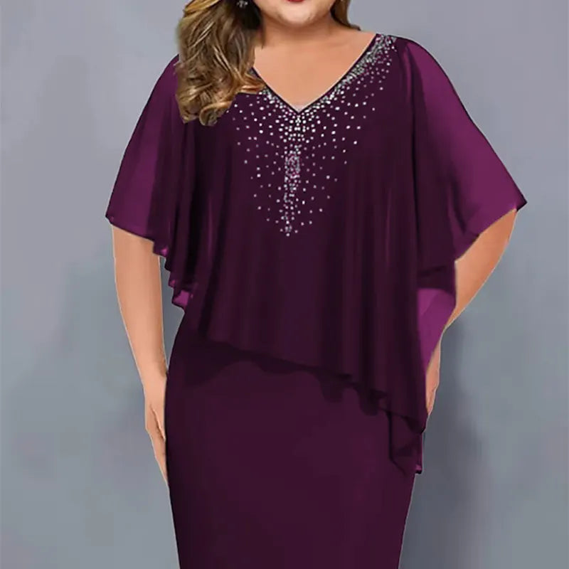 Lirienne - Abito midi con scollo a V e strass premium