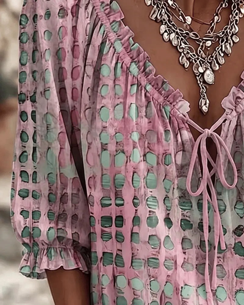 Bevelyn - Blusa a pois con laccetti, mano morbida
