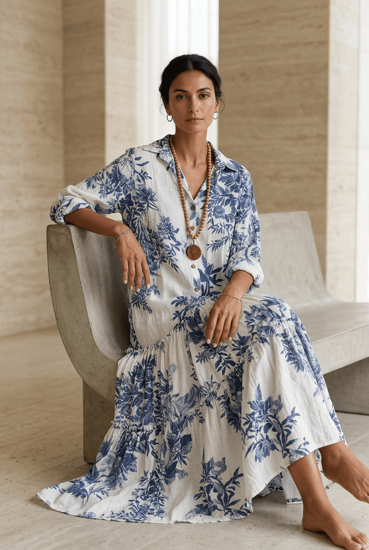 Thealise - Abito lungo floreale leggero con bottoni