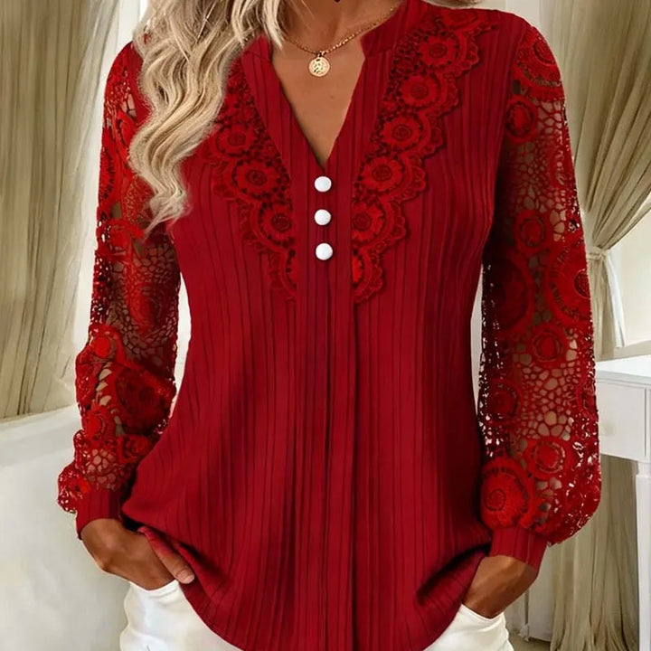 Caravelle - Blusa in pizzo plissé a maniche lunghe