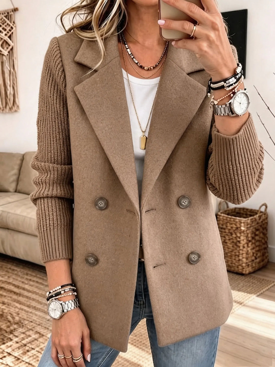 Adalene - Blazer doppio petto con maniche in maglia