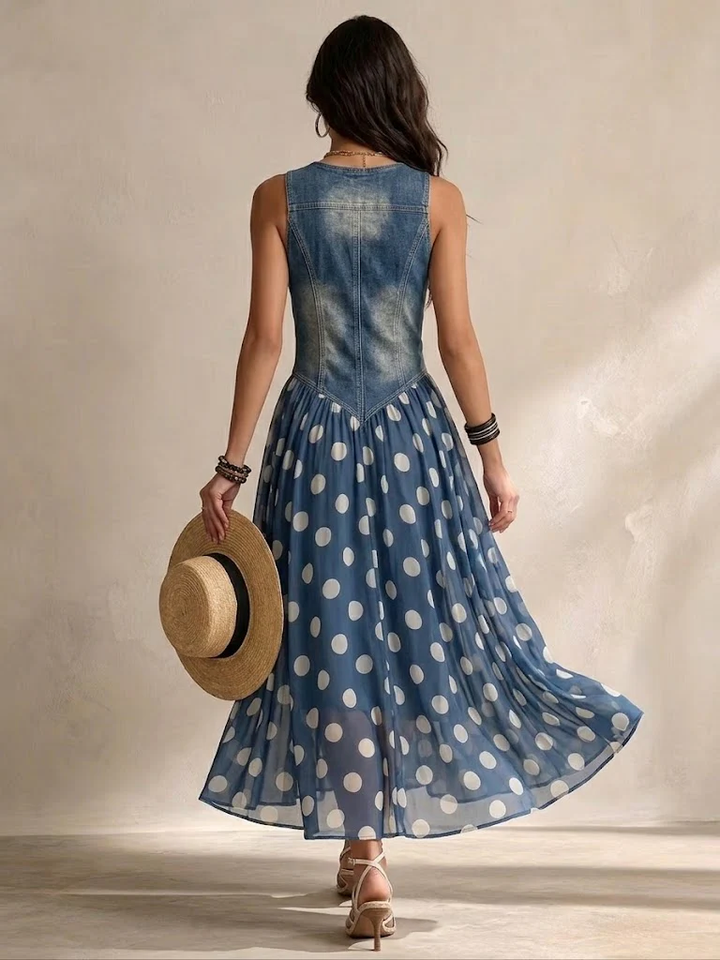 Ameliora - Abito a pois multimateriale