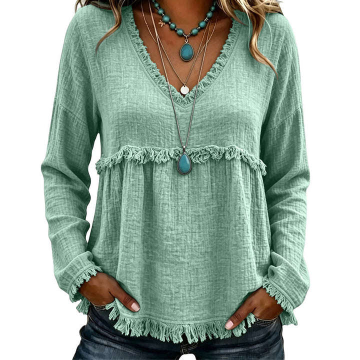 Ariselle - Blusa con frange e scollo a V