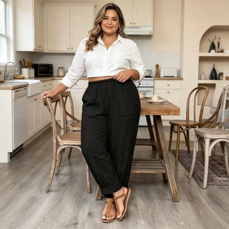 Perdita - Pantaloni a gamba ampia effetto soft-touch