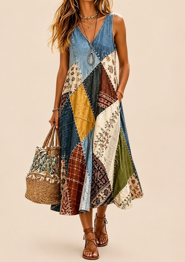 Arwyn - Abito boho svolazzante in patchwork