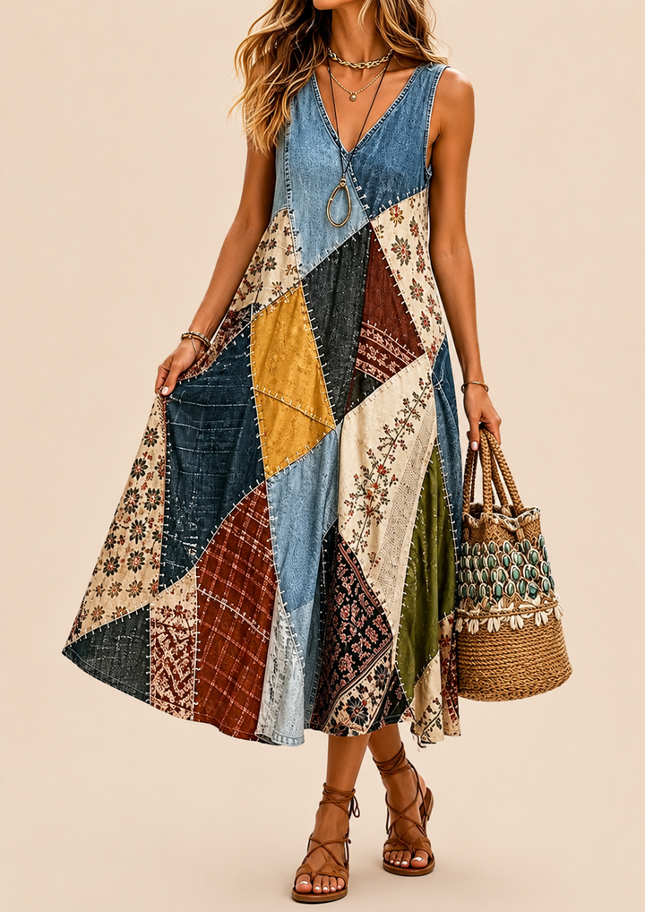 Arwyn - Abito boho svolazzante in patchwork
