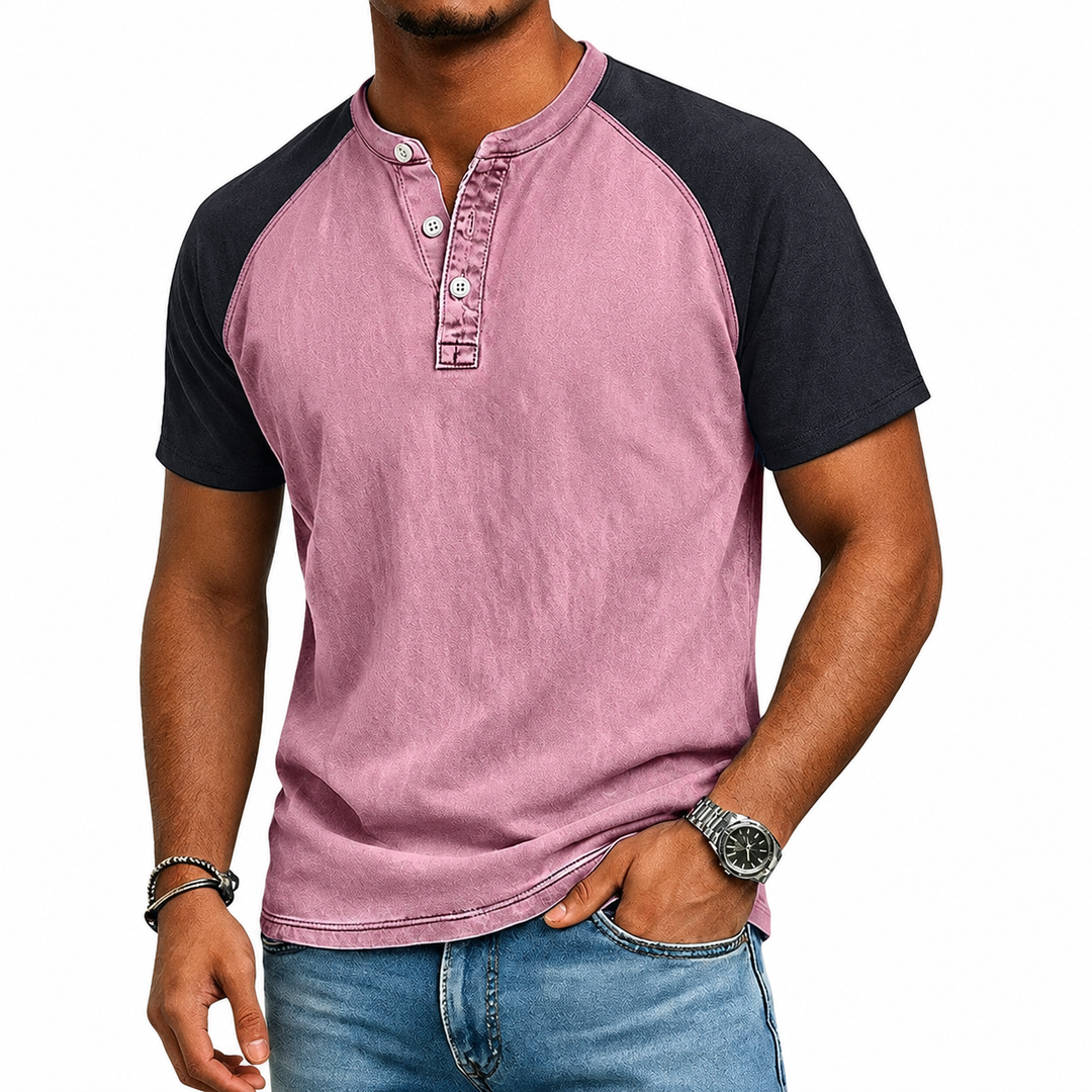 Edgehill - T-shirt Henley con lavaggio vintage