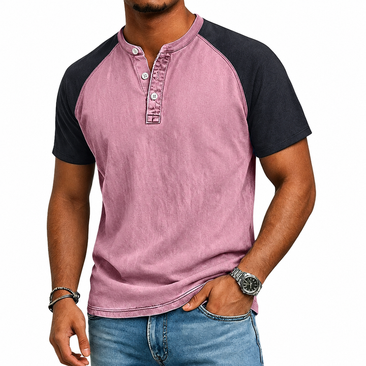 Edgehill - T-shirt Henley con lavaggio vintage