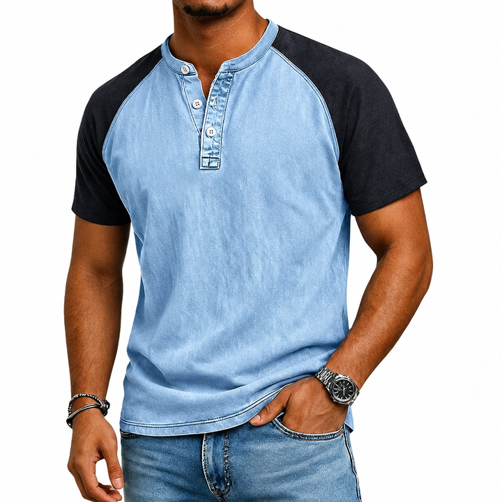 Edgehill - T-shirt Henley con lavaggio vintage
