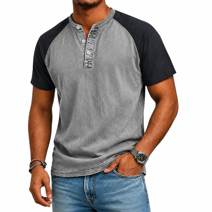 Edgehill - T-shirt Henley con lavaggio vintage