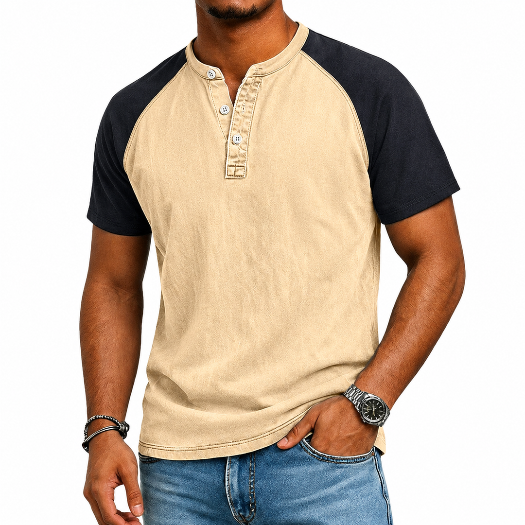 Edgehill - T-shirt Henley con lavaggio vintage
